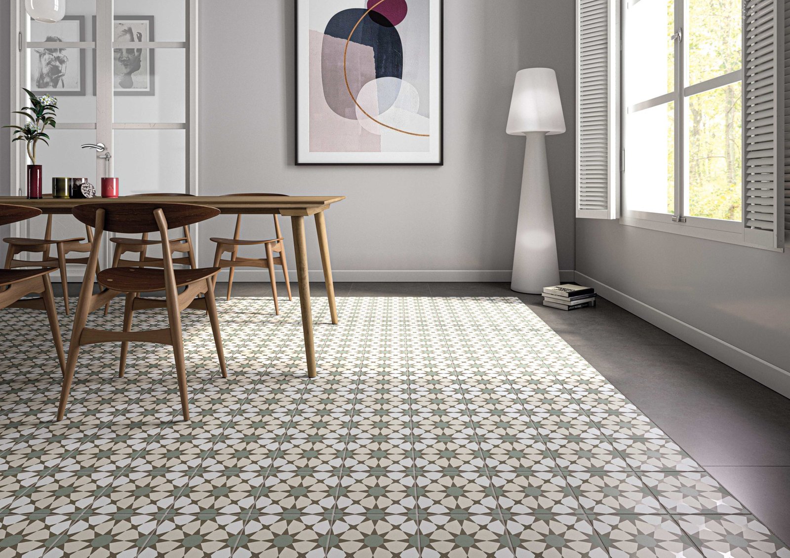 Geometric patterned tile floor